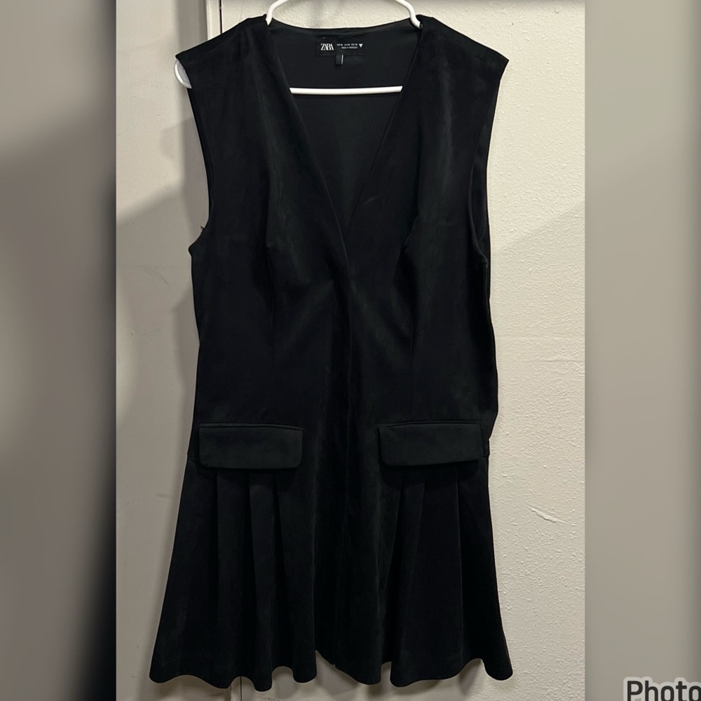 SIZE XL WOMENS ZARA BLACK SUEDE DRESS WITH FRONT PATCHES